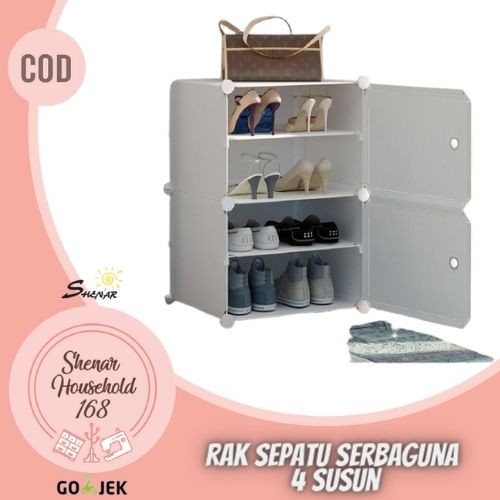 SHENAR RAK SEPATU SERBAGUNA 4 SUSUN PLASTIK KOTAK SEPATU MURAH PORTABLE SANDAL FLAT SHOES ANTI DEBU