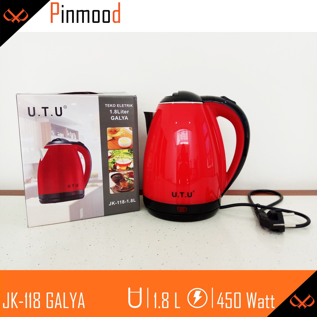 GALYA TEKO LISTRIK CERET PEMANAS AIR / KETTLE LISTRIK UTU  [ 1,8 LITER ] U.T.U STAINLESS STEEL MERAH MURAH