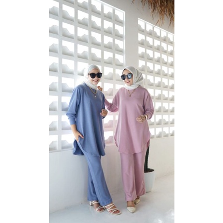 BISA COD AZKIYAHIJAB29 VIOLA SET VIOLA ONESET SETELAN KAOS WANITA SETCEL KNIT COMBED POLOS ONE SET T