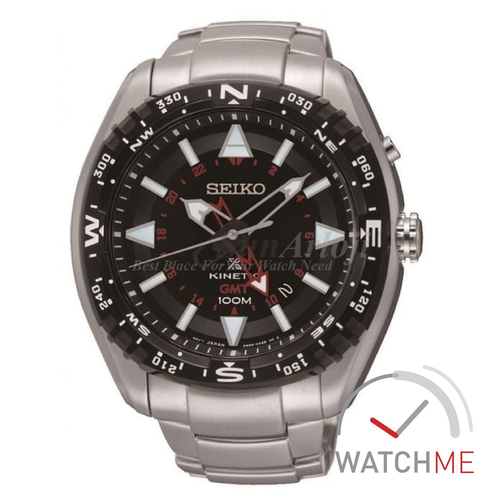 Seiko Prospex SUN049P1 Kinetic Land GMT 100m Silver Black Red Stainless Steel Original Bergaransi