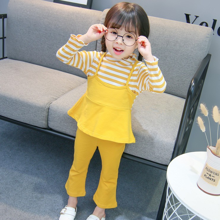 SSP25-Setelan Anak Perempuan 2Piece Set Striped Garis2