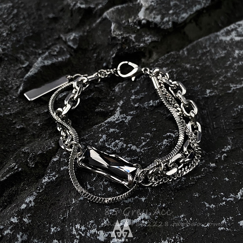 Gelang Bahan Titanium steel Aksen zircon Warna Hitam Gaya hip hop Untuk unisex