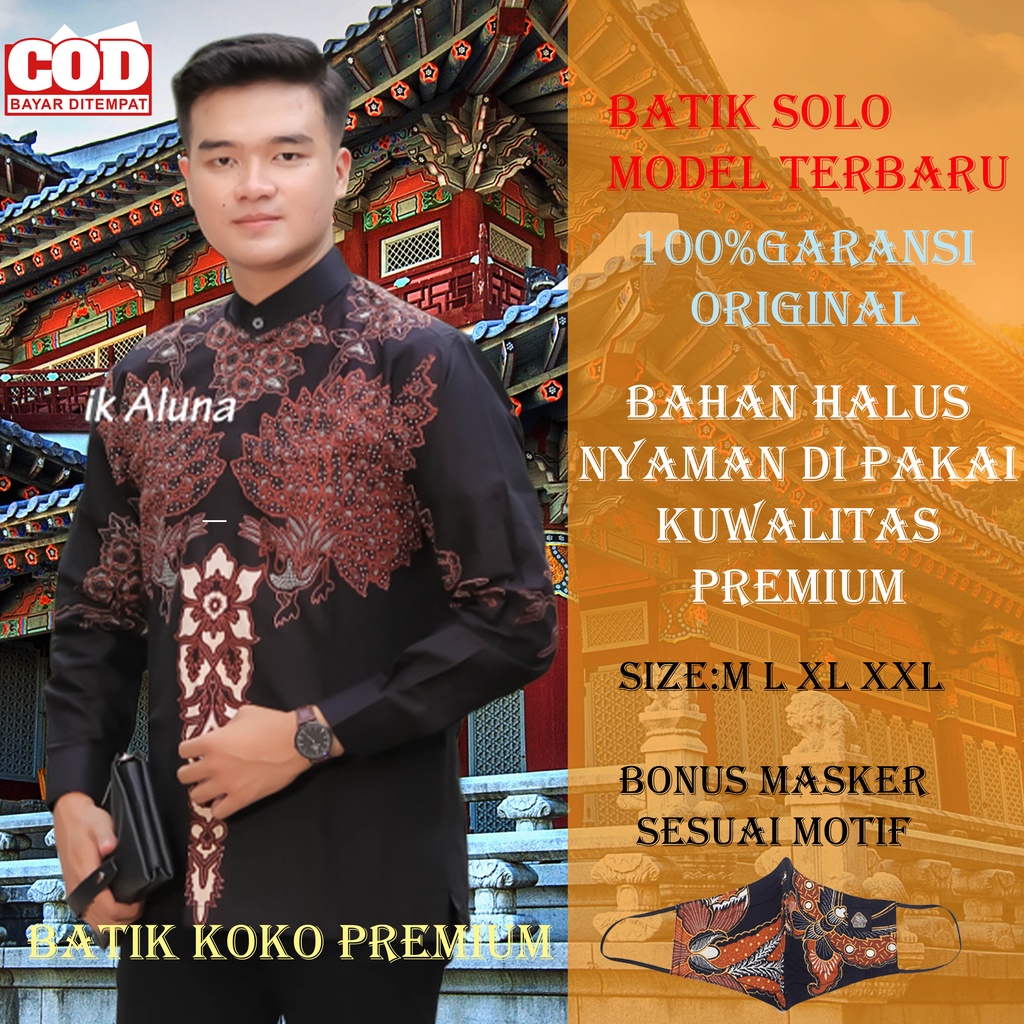 Baju Kemeja Batik Koko Muslim Pria Dewasa Lengan Panjang Reguler Fit Full Furing Bahan Katun Premium