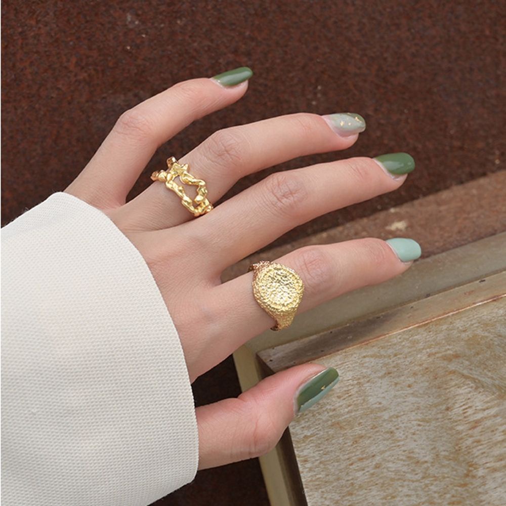 Needway  Retro Opening Ring Personality Female Rings Geometric Ring Women Hollow Concave-convex Jewelry Gift Alloy Adjustable Korean Style Ring/Multicolor