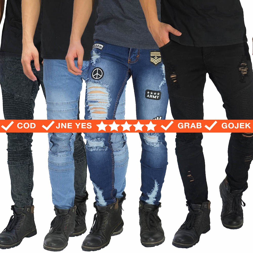  Celana  Slim Fit Jeans  Pria  Terbaru  2022 Ripped Biker 