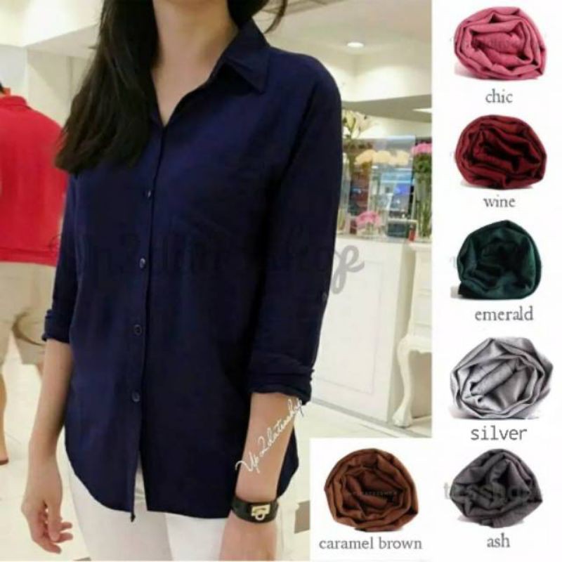 (C2) baju atasan kemeja basic polos katun rayon twill wanita hijab terbaru