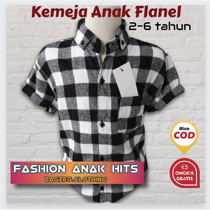 Zagzeg Clothing Baju Kemeja Anak lengan Pendek Flanel Kotak Kotak Cowok Laki Laki Bisa Couple