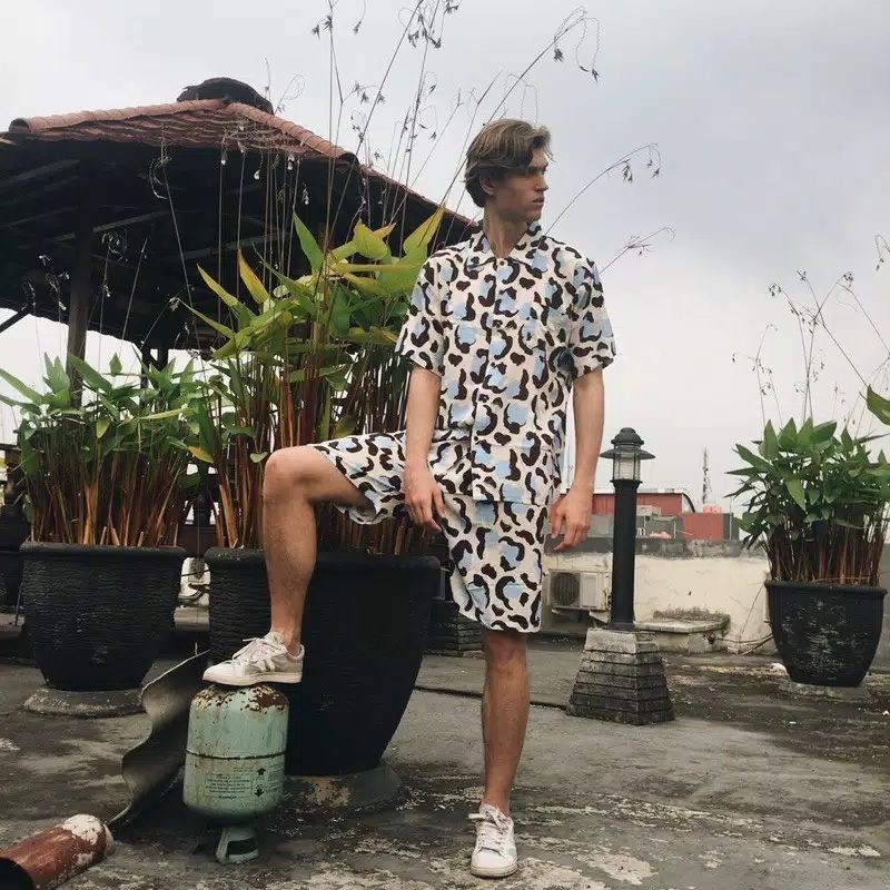 Setelan Piyama Pria Baju Santai Pria Kemeja Satu Set Piyama Rayon Tiedye Setelan Tie dye pria keren