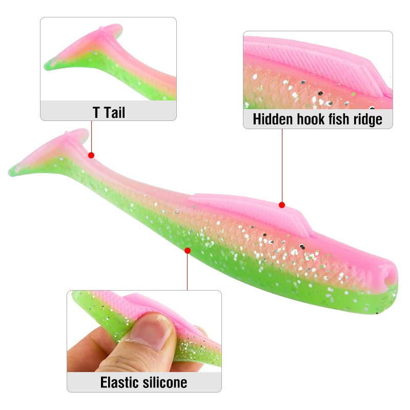 6pcs / Kantong Umpan Pancing Tiruan Bentuk Cacing Bahan Plastik Silikon Lembut 8cm / 5g 12 Warna