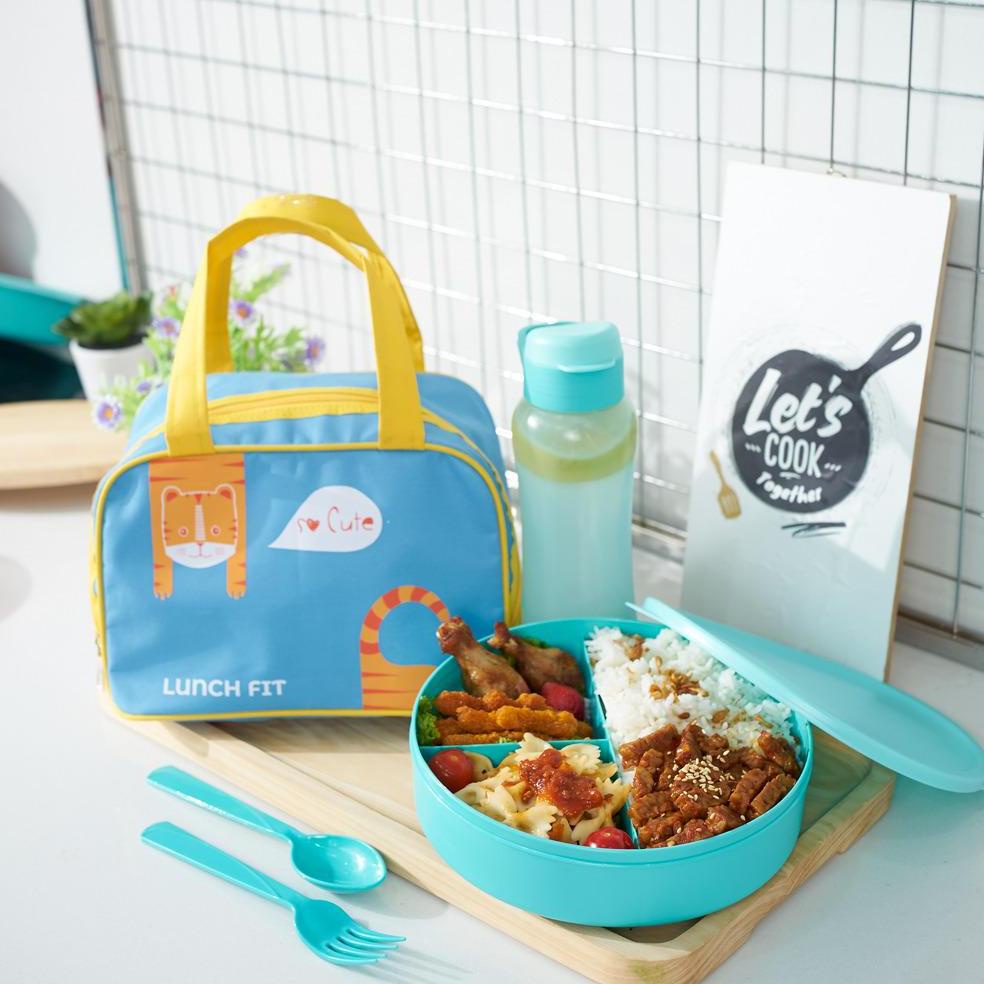 LUNCHBOX SET ANAK / LUNCHBOX LUCU KARAKTER / KOTAK MAKAN BULAT SEKAT / TAS BEKAL MAKAN / KOTAK BEKAL