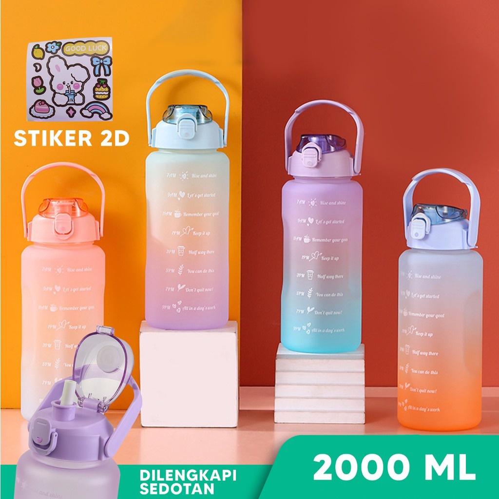 Botol Minum Viral 2 Liter Botol Minum Motivasi Penanda Waktu Botol Minum Gradiasi Warna Pastel Free Stiker 2D