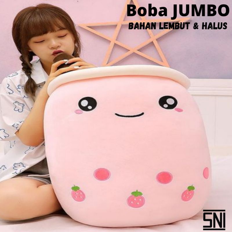 Boneka Boba Milk Tea Jumbo Besar Ukuran 50 Cm Bahan Halus Isi Empuk Berlabel SNI
