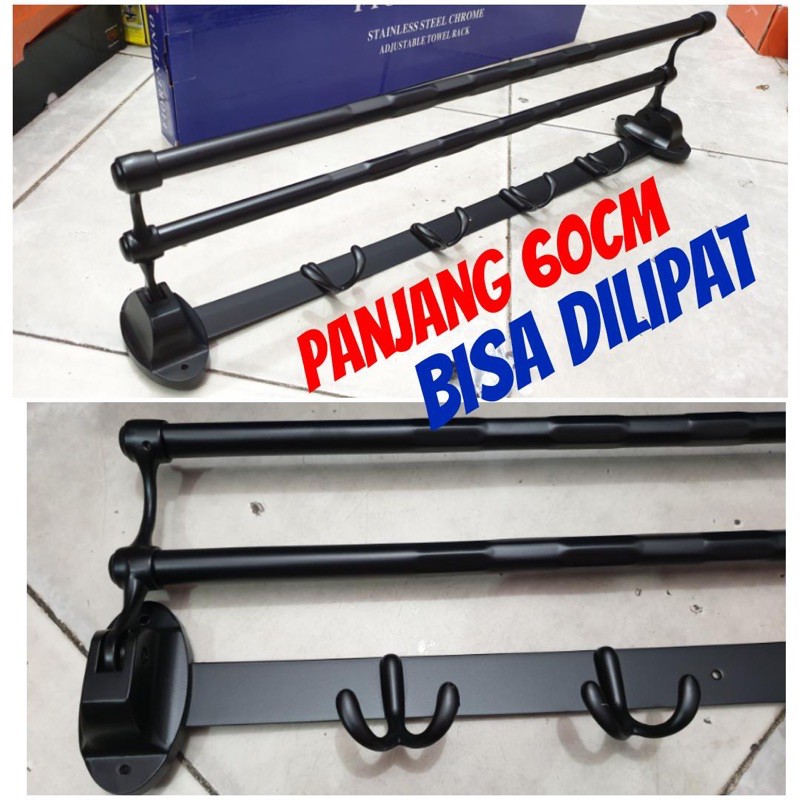 Rak handuk / gantungan handuk lipat fiorentino stainless hitam 60cm PROMO