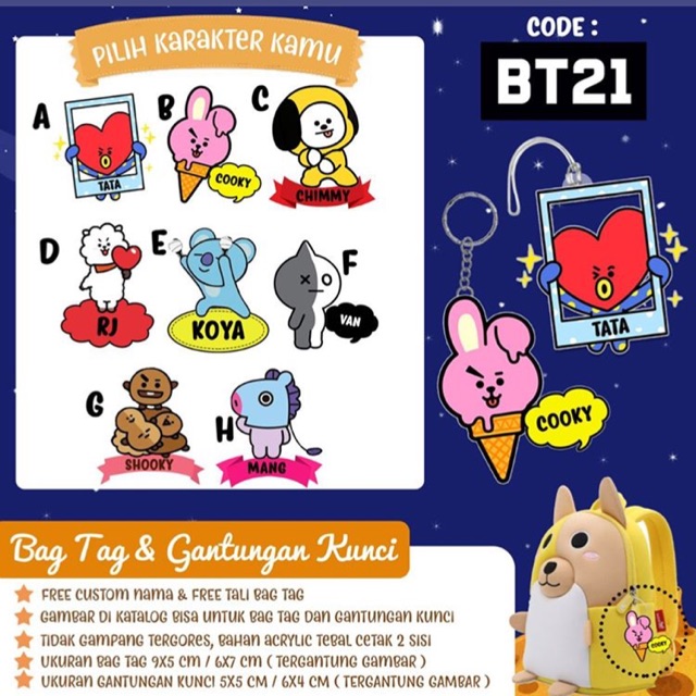 

BAG TAG/GANTUNGAN KUNCI BT21/BTS/Baby shark/summer aloha