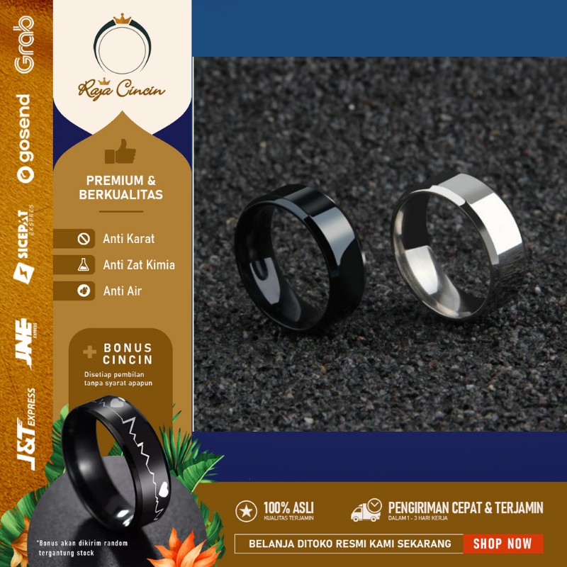 Cincin Pria Titanium Wanita Hitam Perak Polos