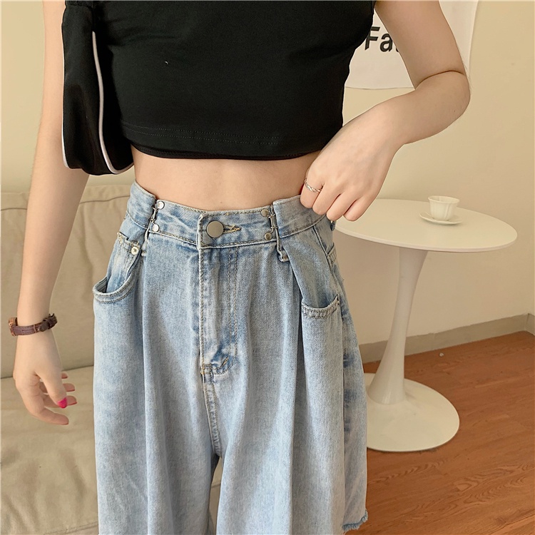 XIAOZHAINV  Celana Jeans Panjang Wanita Korean Style Highwaist Sobek 8678