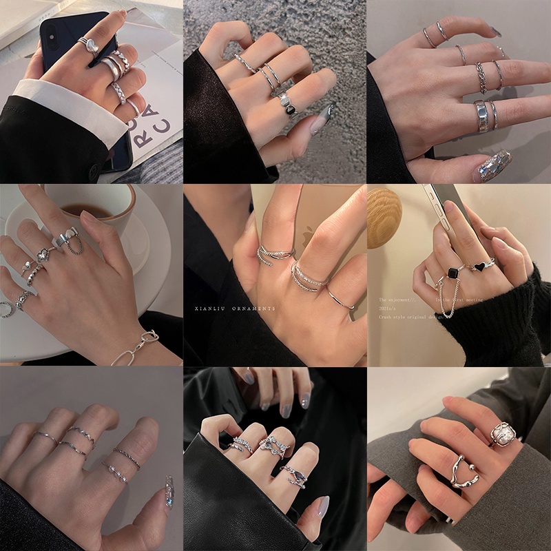 YEEZII Set Perhiasan Cincin Liontin Kupu-Kupu Hati Smiley Aksen Mutiara Kristal Warna Silver Untuk Wanita