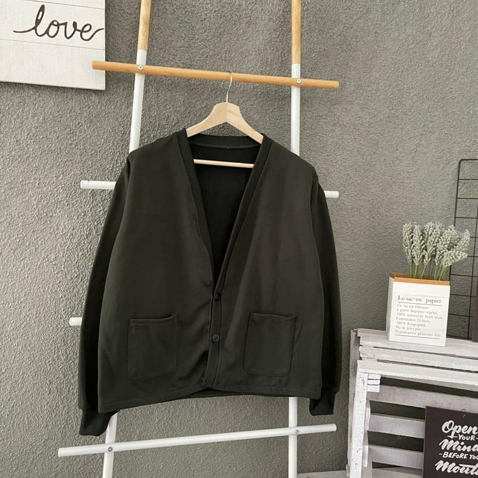 Harfy Outer Unisex - Outer Oversize - Outer Pria - Outter Wanita - Outer Cowok - Cardigan Kancing - Cradigan Cowok - Kardigan Wanita-Army