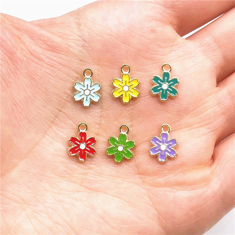 4pcs Liontin Enamel Bentuk Bunga Untuk Gelang Anting Charms