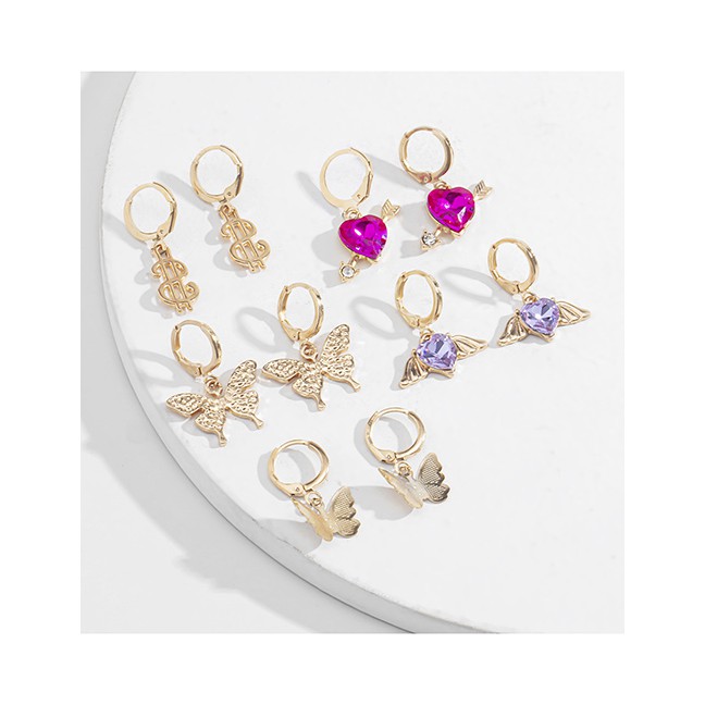 LRC Anting Set Fashion Golden Micro-inlaid Zircon Butterfly Heart-shaped Geometric P59945