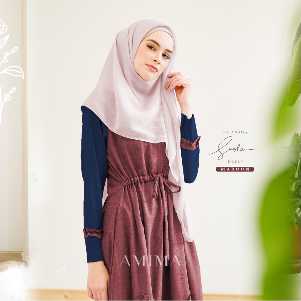[Agen Resmi] Sasha Dress by Amima Gamis Only Busui Friendly Bahan Katun Madinah Lady Zara Dwiwarna A
