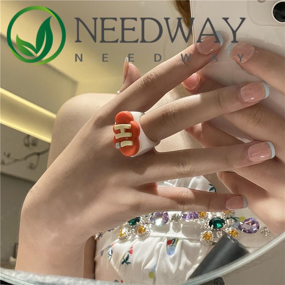 Needway  Sweet Resin Finger Rings Vintage Cloud Thumb Ring Punk Korean Geometric Personality Hi Letter For Women Fashion Jewelry/Multicolor