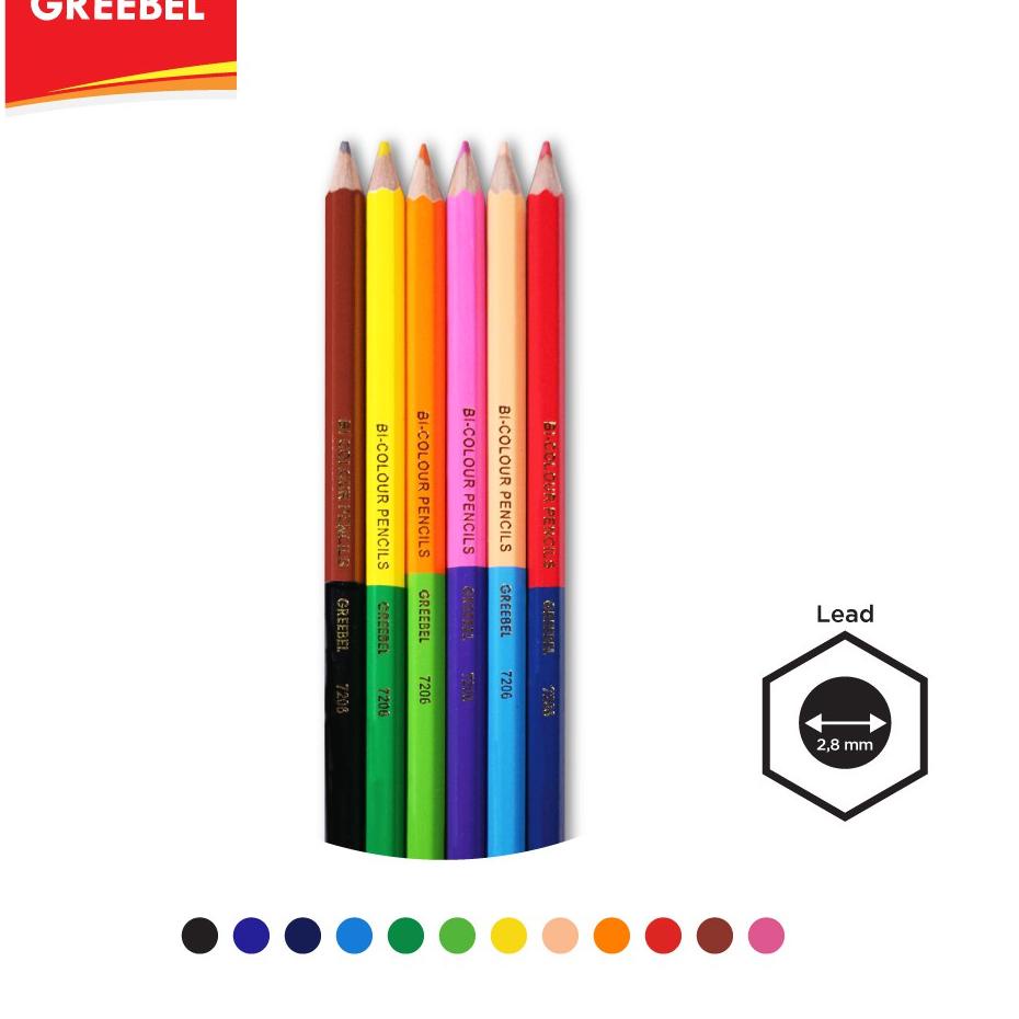 

Kejutan Untung GREEBEL 7206 Pencil Bi-Color 6 pcs (Pensil Warna 12Warna)