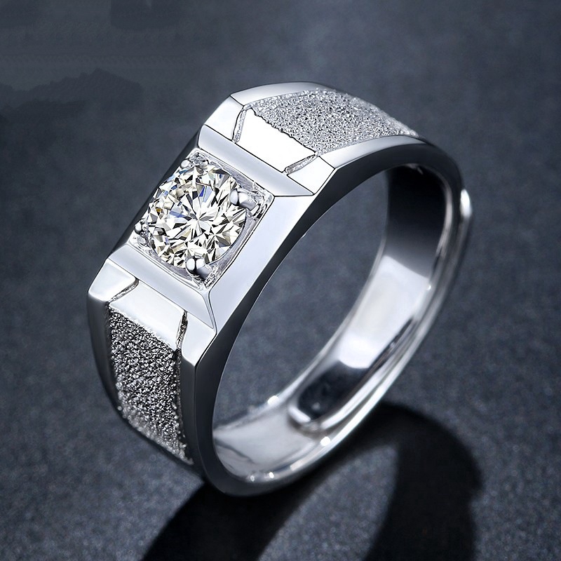 Cincin Silver Matte Aksen Berlian Untuk Pria