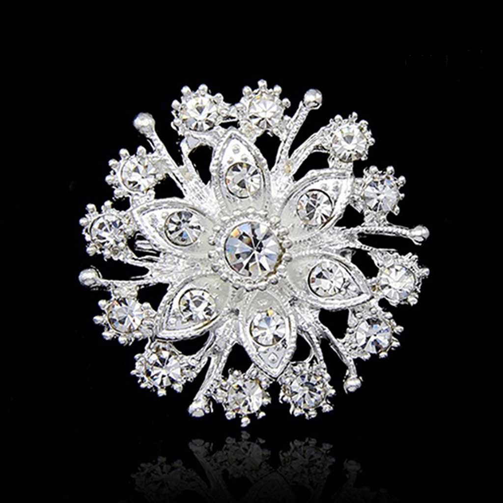 OW@ Breastpin Shiny Anti-rust Women Flower Heart Rhinestone Brooch Pin for Wedding