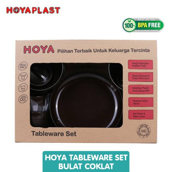 Alat Makan | Hoyaplast Set Tableware Bulat (4 Piring + 4 Mangkok + 4 Mug) - Coklat