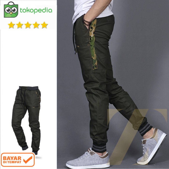 Celana joger pria list army-joger army-jogger pants - green army, M