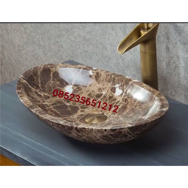 wastafel batu alam marmer oval grey
