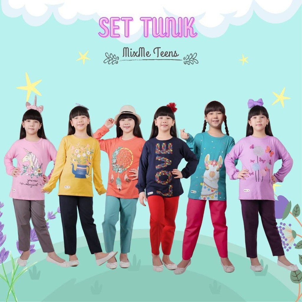 Set Tunik Mixme Teens Setelan Tunik Anak Perempuan Setelan Tunik Branded Set Tunik Mixme Keren Setel
