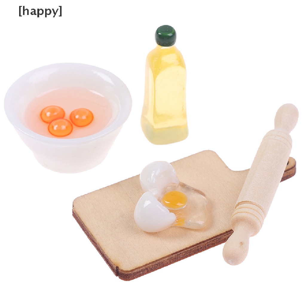 Ha Mainan Miniatur Mangkok + Telur + Minyak Zaitun Skala 1: 12 Untuk Aksesoris Dapur Rumah Boneka