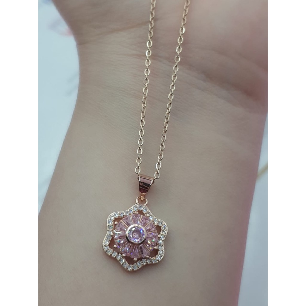 Kalung titanium microdiamond bunga / kalung + liontin microdiamond / kalung asli titanium