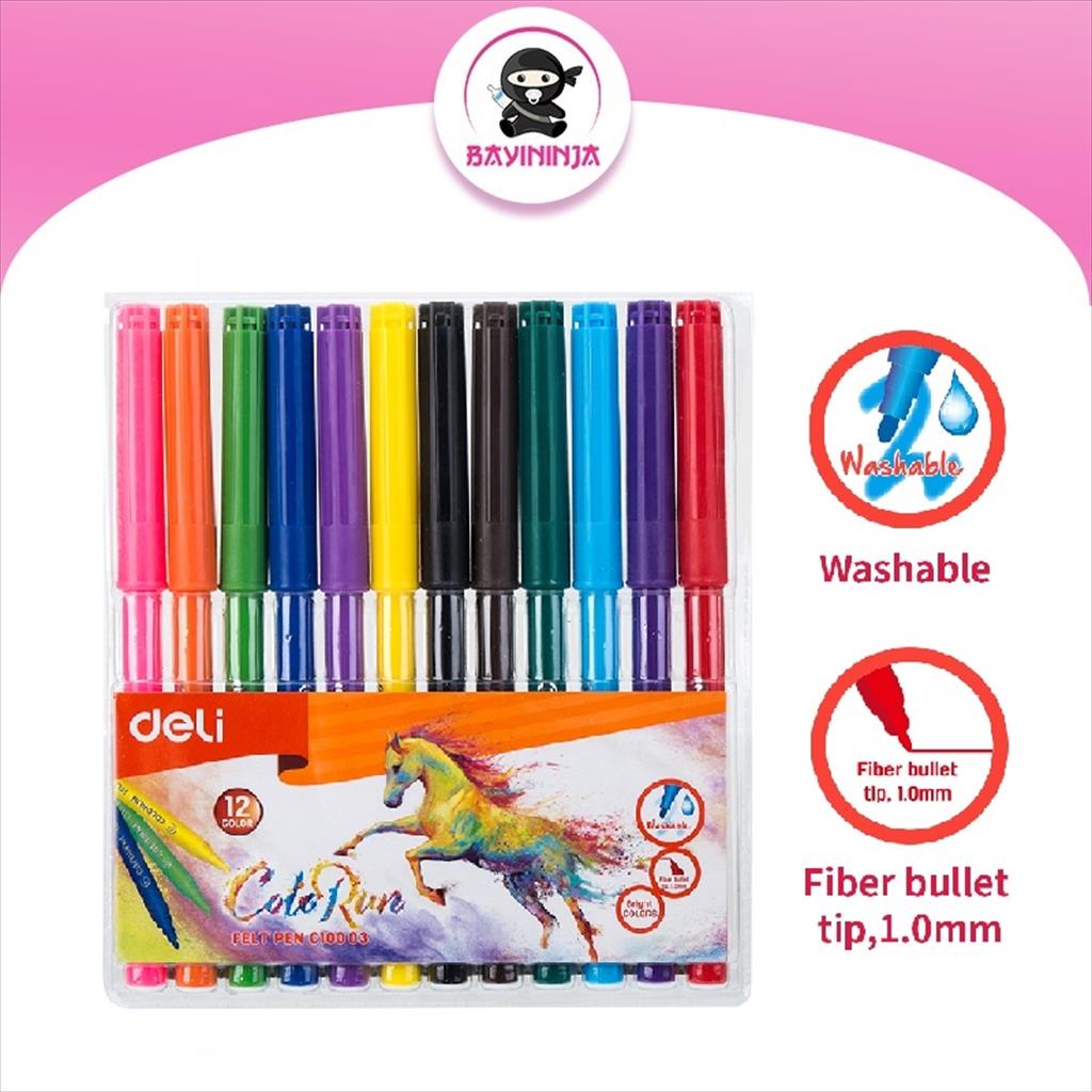 

DELI Felt Pen Spidol Warna 1.0 mm Washable Clean Ink Box