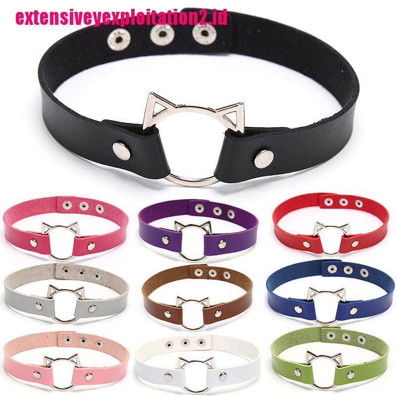 &lt; E2id &amp; &gt; Kalung Choker Sexy Adjustable Motif Kepala Kucing Aksen Hollow Untuk Perhiasan Wanita