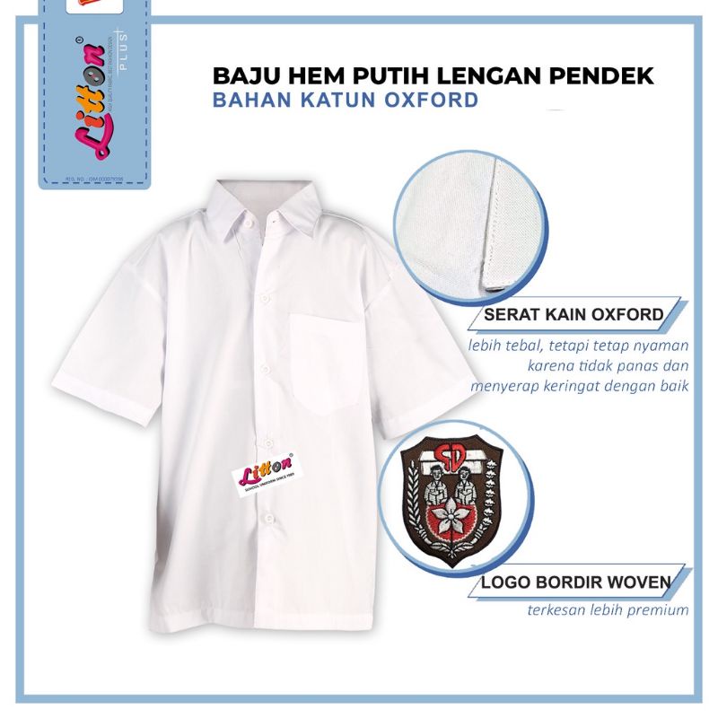 LITTON Oxford Seragam Sekolah Putih Polos Lengan Pendek / Seragam SD SMP SMA / Pakaian Atasan Sekolah