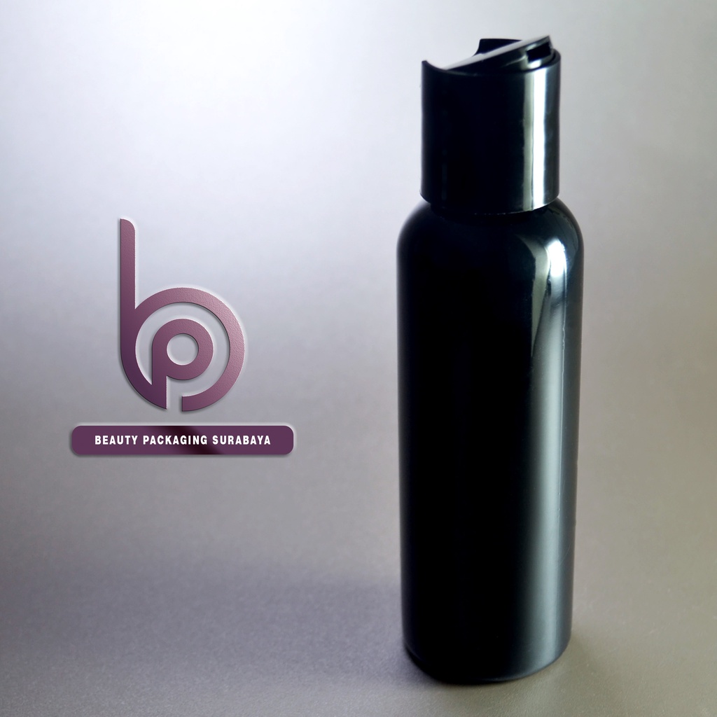 Botol Plastik PET 100ml BR Hitam Tutup Presstop