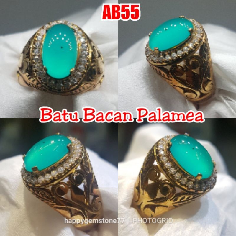 HAPPYGEMS77, BATU CINCIN BACAN PALAMEA KRISTAL RING PERAK ASLI