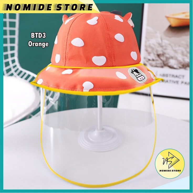 TOPI ANAK BUCKET FACESHIELD PELINDUNG WAJAH ANTI VIRUS PEREMPUAN LAKI LAKI MOTIF SAPI BTD-BTD3-ORANGE