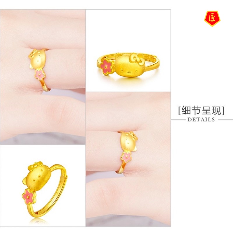 [Ready Stock]3D Golden Comic Cat Ring Fashion Personality