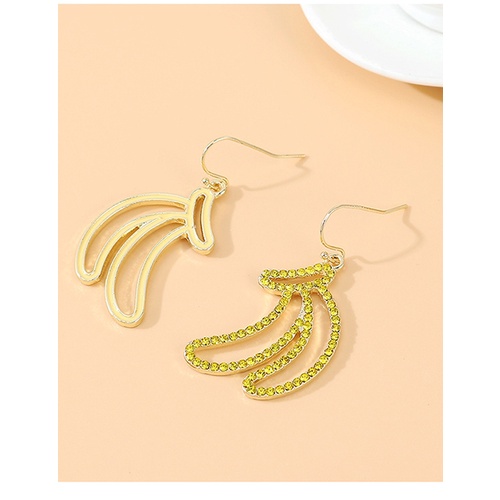 LRC Anting Gantung Fashion Yellow Banana Drop Oil Rhinestone Alloy Hollow Earrings Y64510