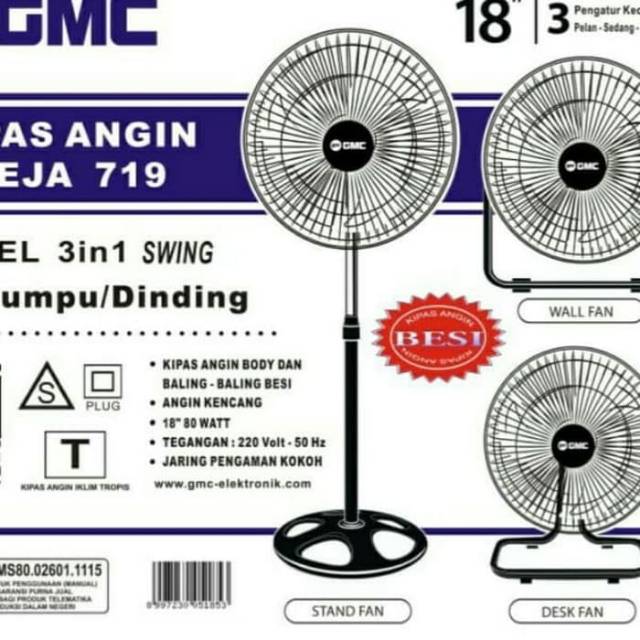 Kipas angin GMC  719 3 in 1 ( meja / tumpu / dinding ) - MURAH