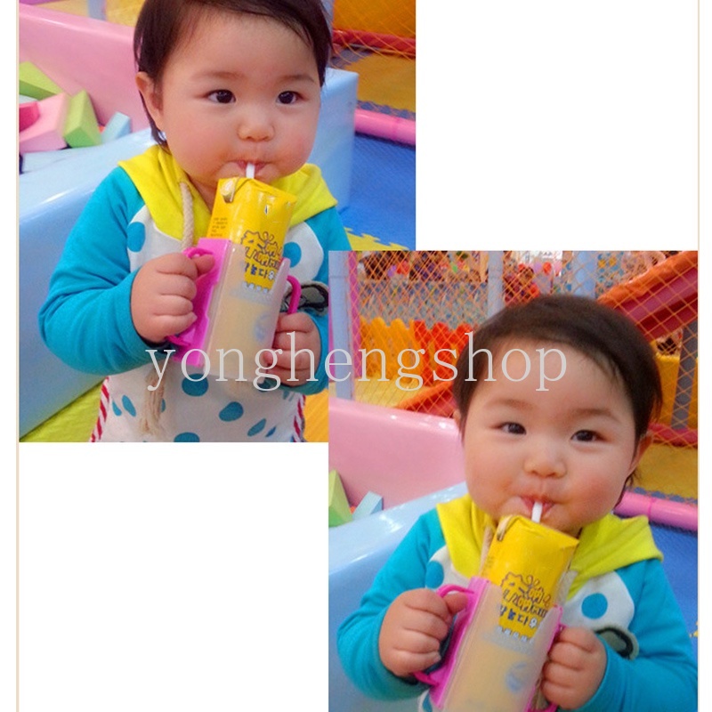 Kotak Holder Susu / Jus / Air Minum Bayi / Anak Adjustable Anti Tumpah Dengan Gagang Ganda
