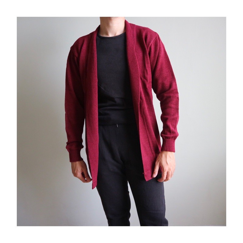 Outer Long Cardigan / Cardigan Rajut Panjang Kimono Tanpa Kancing 7 Warna 6 Size-Maroon