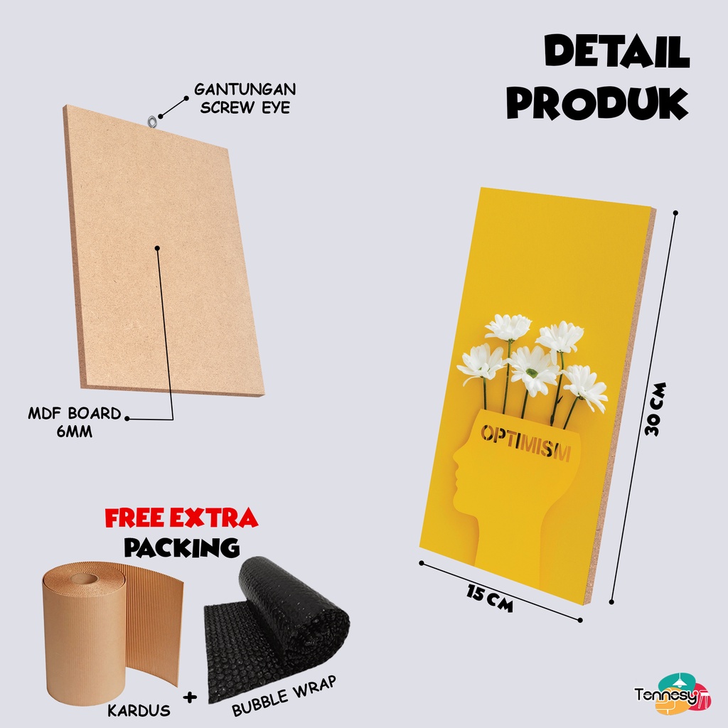 TENNESY HIASAN DINDING FLOWER KRISAN AESTETIK MINIMALIS 15X30 CM WALL DECOR PAJANGAN KAYU POSTER DEKORASI DINDING RUMAH KAMAR TIDUR