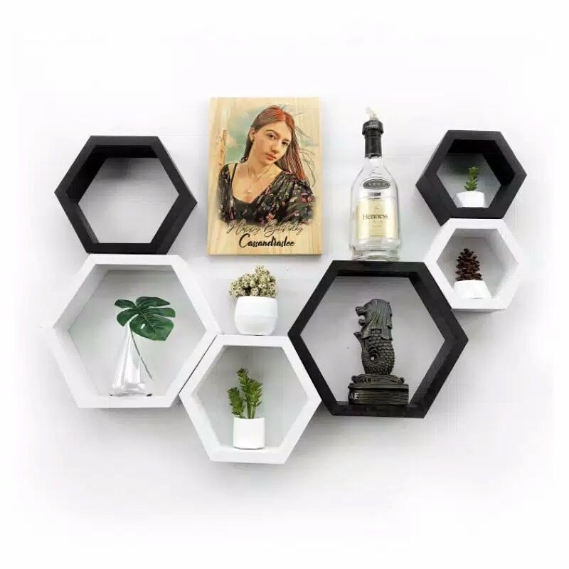 SET RAK DINDING HEXAGONAL 6 HIASAN DINDING HEXAGONAL 3 PCS / RAK MINIMALIS HEXAGONAL SEGI 6 MODERN