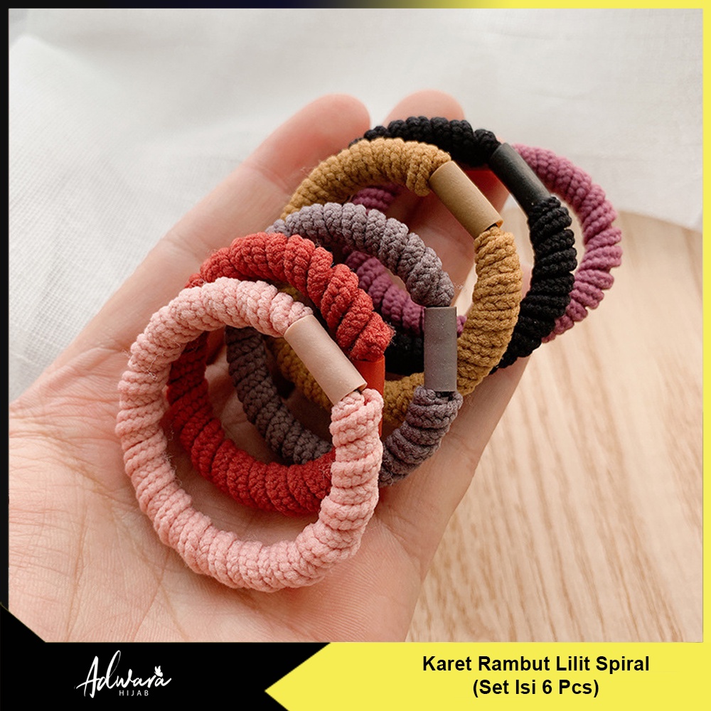 Ikat Rambut Motif Lilit Spiral Gaya Fashion Korea / Karet Rambut Super Extra Tebal Isi 6 Pcs