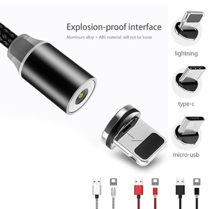 Kabel Data Magnetic Magnet 3 in 1 LED Cable Charger Micro USB Lightning Type-C